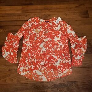 Vince Camuto Womens Kimono Floral‎ Blouse Small Orange